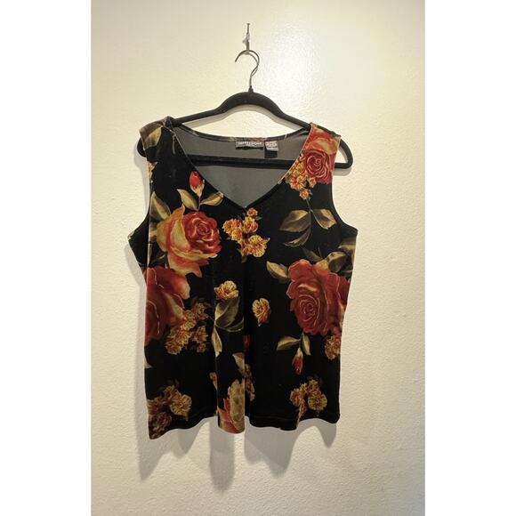 Impressions Tops - Impressions Lifestyle Size Large Velvet Floral Print Tank Dark Romantic Y2K Look